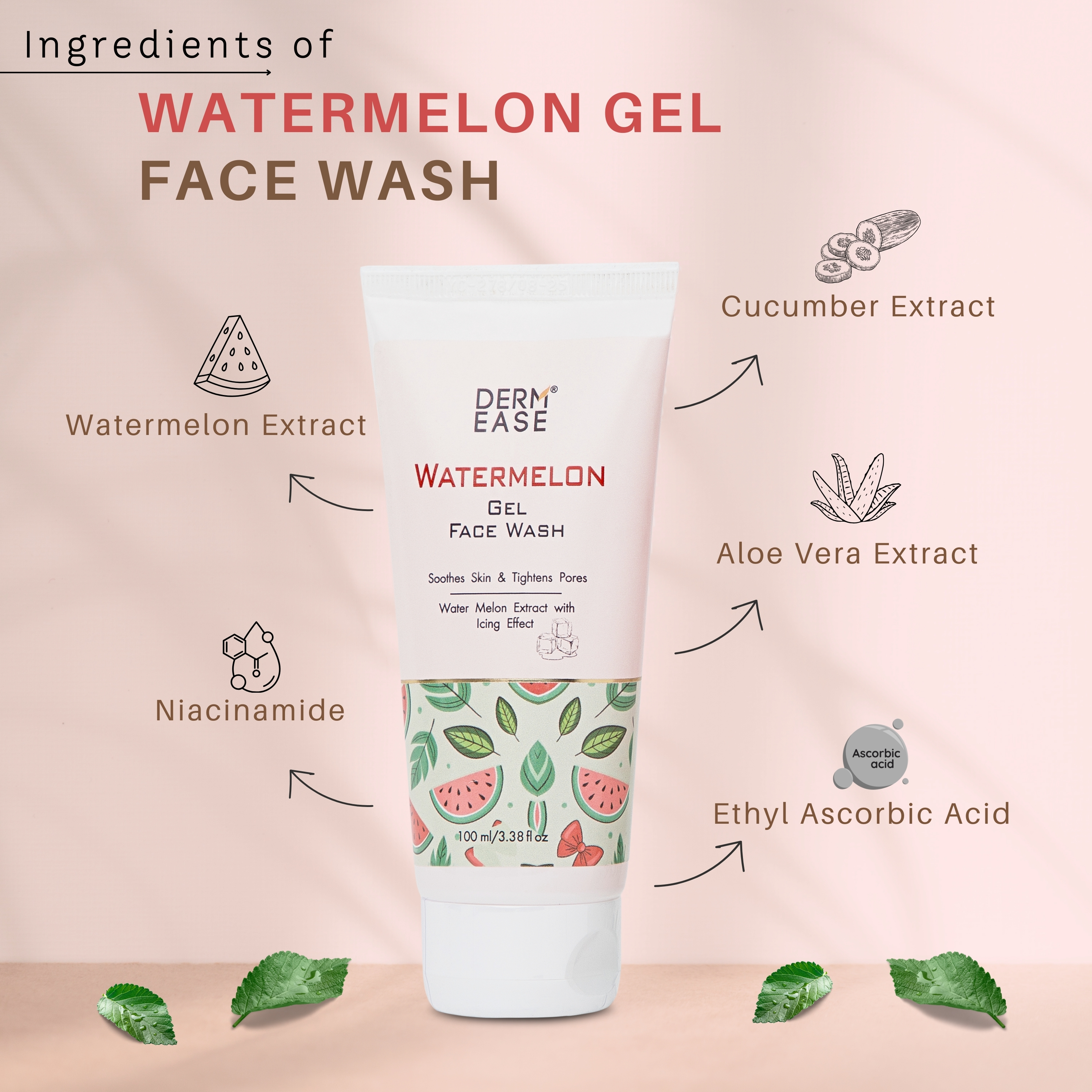 DERM EASE WATERMELON GEL FACE WASH